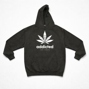 SMART BLANKS LOS VEGAS 2XL Addicted Black Hoodie with Leaf Design